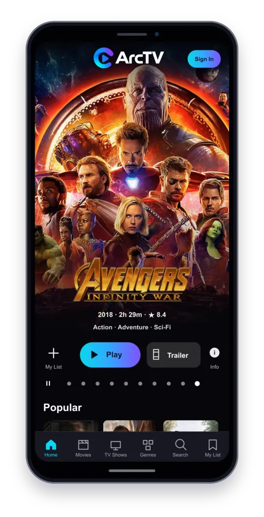 The Arc TV app on a phone